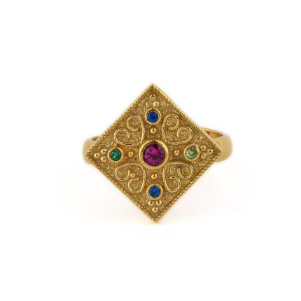Byzantine Rhombus Ring Multicolor - 925 Sterling Silver and Gold Plated