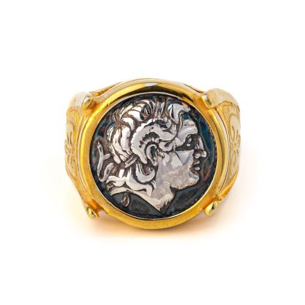 Ancient Greek Coin Alexander Coin Ring - Sterling Silver Gold Plated