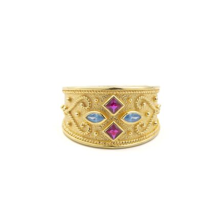 Byzantine Ring with Multicolor Zircon Stone - Sterling Silver and 18K Gold Plating