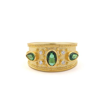 Byzantine Ring with Green Zircon - Sterling Silver and 18K Gold Plating