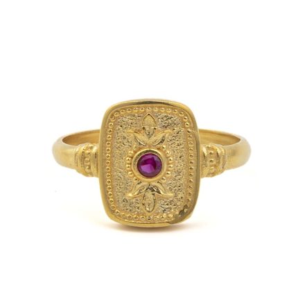 Byzantine Square Ring with Zircon - Sterling Silver and 18K Gold Plating