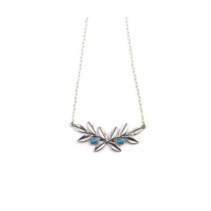 Olive Leaf Necklace with Stone - 925 Sterling Silver