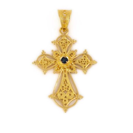 Filigree Cross with Stone in 18K Gold
