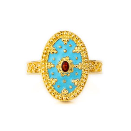 18K Gold Turquoise Enamel Ring