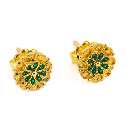 18K Gold Rosette Stud Earrings with Enamel