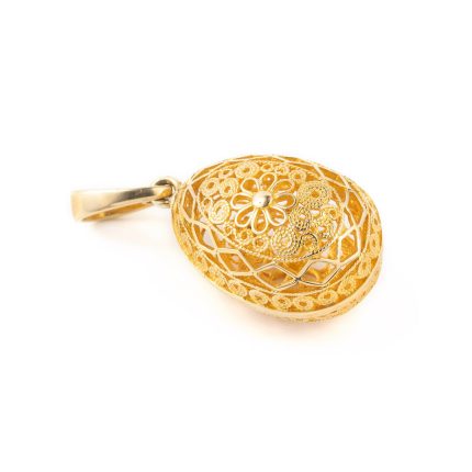 14k Gold Filigree Egg Pendant with Rosette