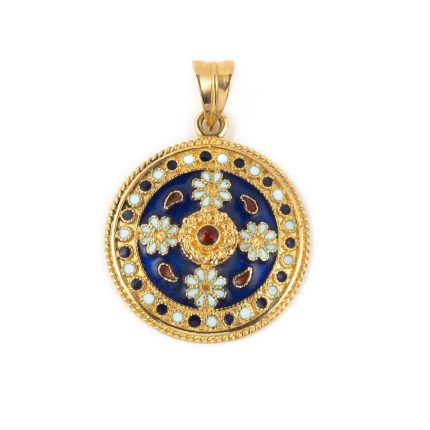 18k Gold Blue Ancient Greek Floral Pendant