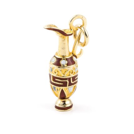 14k Gold Pendant Amphora with Red enamel & Meander