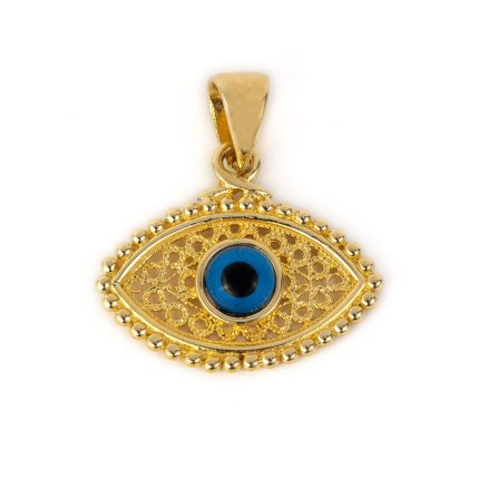 14K Gold Filigree Byzantine Evil Eye Pendant