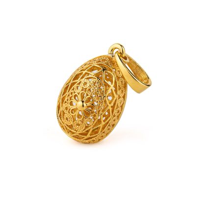 Rosette Filigree Egg Pendant Necklace - Sterling Silver and Gold Plated