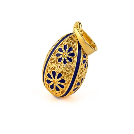 Filigree Egg Enamel Pendant Necklace with Flowers