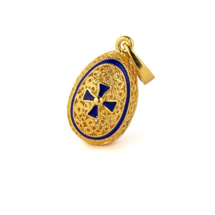Egg Pendant Necklace with Cross - Sterling Silver Gold Plated and Enamel