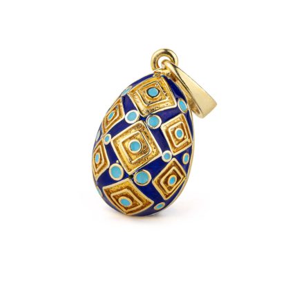 Egg pendant necklace with Square Motifs - Sterling Silver Gold Plated with Enamel
