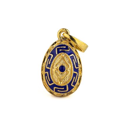 Greek Key Egg Pendant Necklace with Enamel - Sterling Silver and Gold Plated