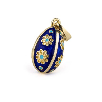 Egg Pendant Necklace with Flowers - Sterling Silver Gold Plated and Enamel