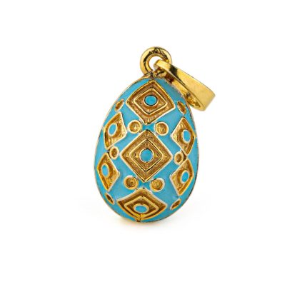 Egg Enamel Pendant Necklace with Square Motifs – Sterling Silver Gold Plated
