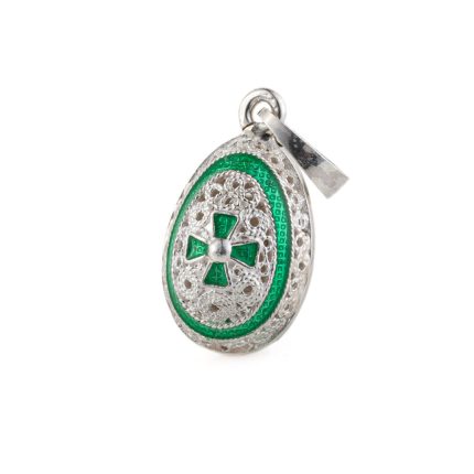 Cross Egg Pendant Necklace – 925 Sterling Silver and Green Enamel