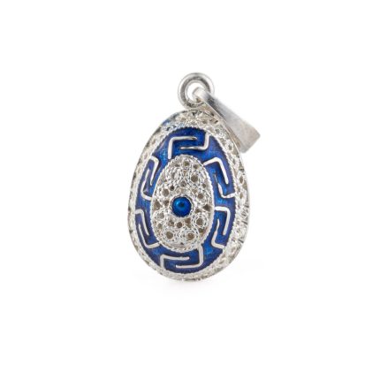 Greek Key Egg Enamel Pendant Necklace – 925 Sterling Silver