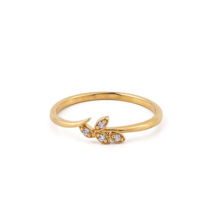 Olive Ring with Zircon – 14K Solid Yellow Gold