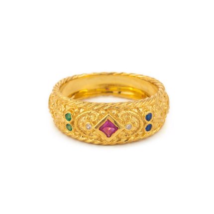 Sterling Silver Gold Plated Byzantine Ring with Swarovski crystals