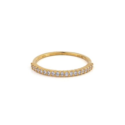 Wedding Ring with Cubic Zirconia - 14K Yellow Gold