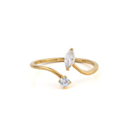 14K Yellow Gold Open Ring with Cubic Zirconia
