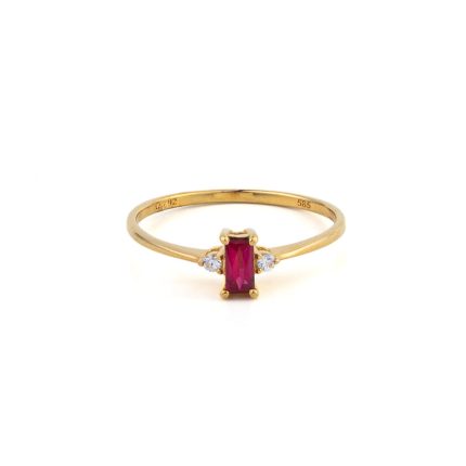 Red Square Stone Ring – 14K Yellow Gold