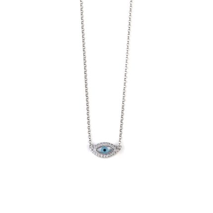 Zirconia Evil Eye Necklace - Sterling Silver 925