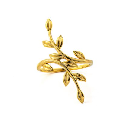 Olive Leaf Branch Ring - 18K Solid Yellow Gold