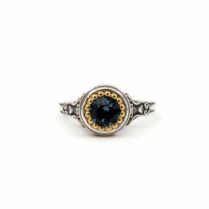 Byzantine Ring with London Blue Stone - 925 Sterling Silver Gold Plated