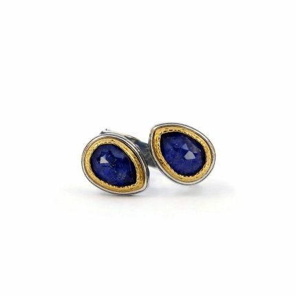 Byzantine Ring with Lapis Doublet Stone - 925 Sterling Silver Gold Plated
