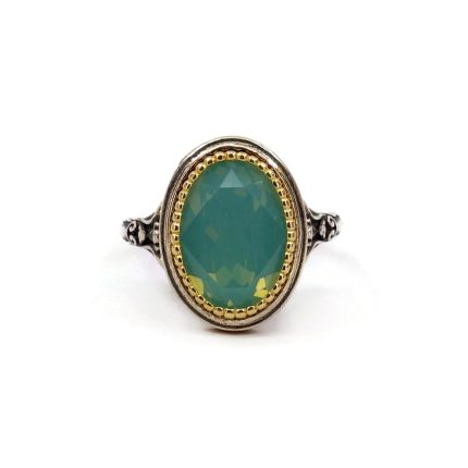 Byzantine Ring with Blue Opal Crystal Stone - 925 Sterling Silver