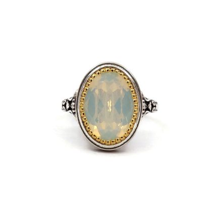 Byzantine Ring with White Opal Crystal Stone