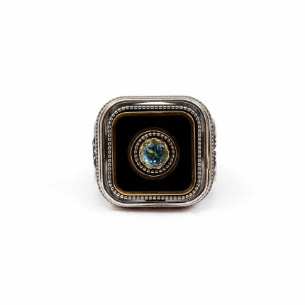 Byzantine Ring with Natural Swiss Blue Topaz Gemstone