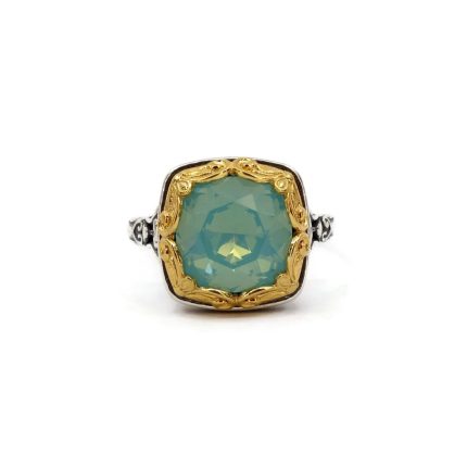 Byzantine Ring Green Opal Crystal Stone - 925 Sterling Silver
