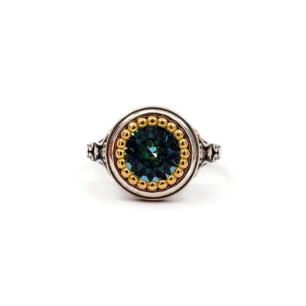 Byzantine Ring Aquamarine Crystal Stone - 925 Sterling Silver Gold Plated