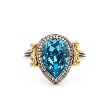 Sterling Silver Gold Plated Byzantine Ring with Crystal