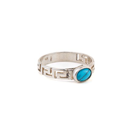 Greek Key Ring with Turquoise Stone - 925 Sterling Silver