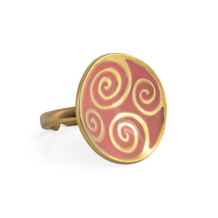 Spiral Round Ring with Pink Enamel - 925 Sterling Silver and Gold Plated