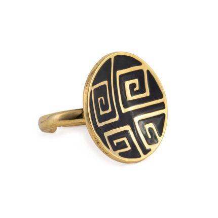 Meander Round Ring with Black Enamel - Gold Plated