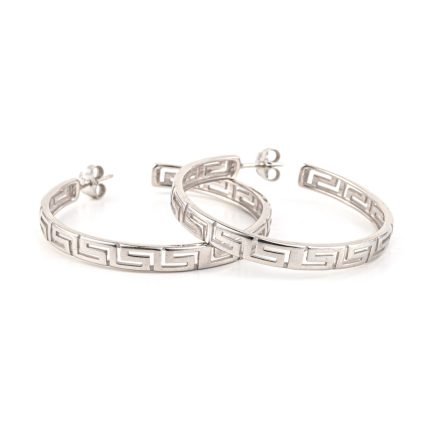Sterling Silver Greek Key Hoops