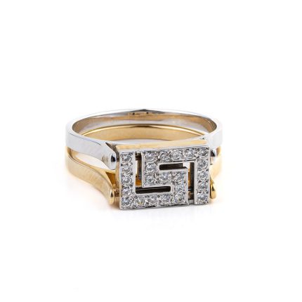 Double Face Greek key Ring with Zircon - 14K Gold