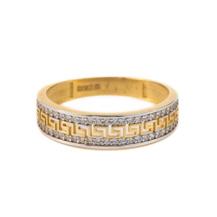 14k Gold Meander Ring with white crystals