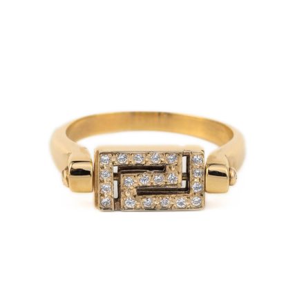14K Gold Meander Flip Ring with white crystals