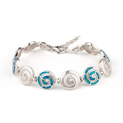 Spiral Blue Opal Link Bracelet - 925 Sterling Silver