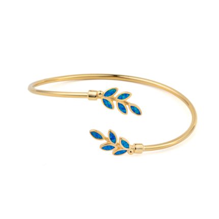 Olive Leaf Opal bangle Bracelet - 925 Sterling Silver and Gold Plated