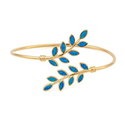 Olive Leaf Opal Bracelet - 925 Sterling Silver and Gold Plated