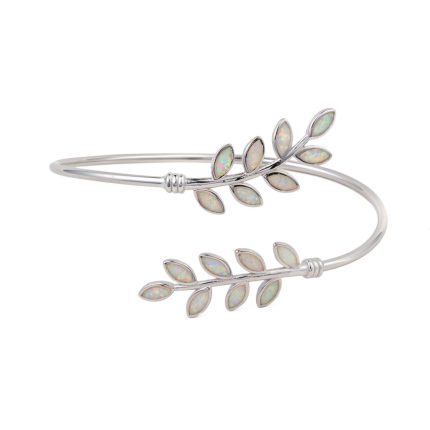 Opal Olive Leaf Bracelet - 925 Sterling Silver