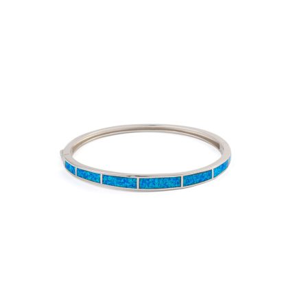 Blue Opal Bangle Bracelet - 925 Sterling Silver