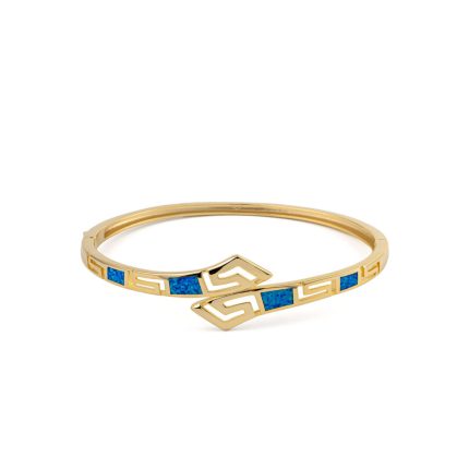 Greek Key Opal Cuff Bracelet - 925 Sterling Silver